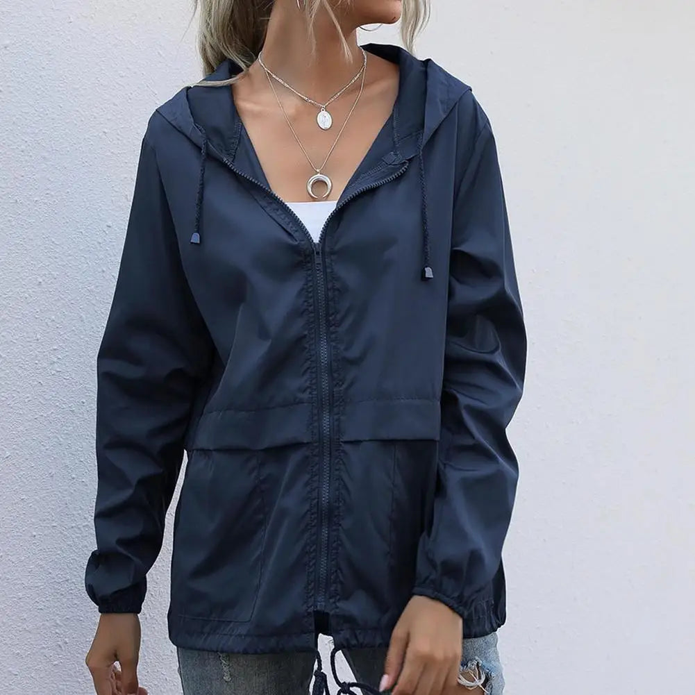 Women Rain Jacket Outdoor Running Hooded Windproof Short Raincoat