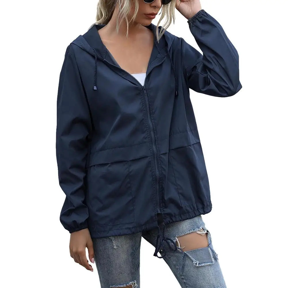 Women Rain Jacket Outdoor Running Hooded Windproof Short Raincoat