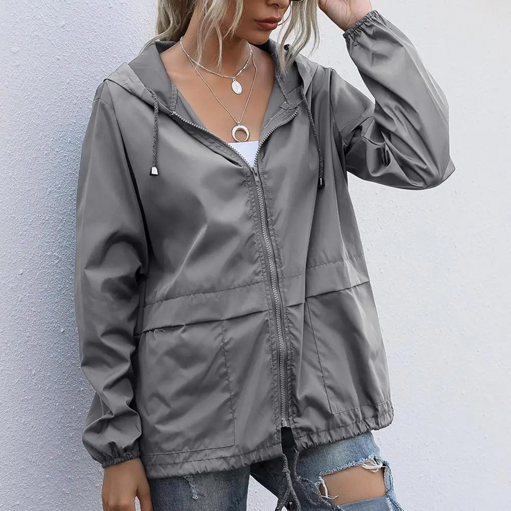 Women Rain Jacket Outdoor Running Hooded Windproof Short Raincoat
