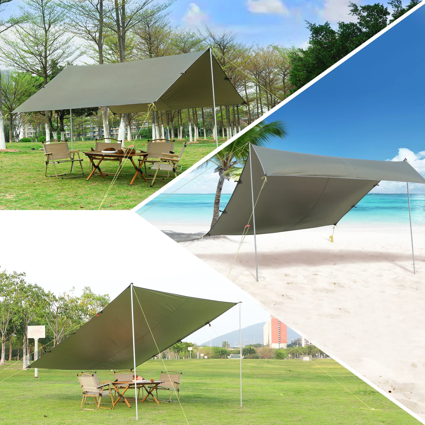 Waterproof Camping Tent Tarp Awning Sun Shelter Outdoor Hammock Tent Tarp 13.1 X 9.2 Feet