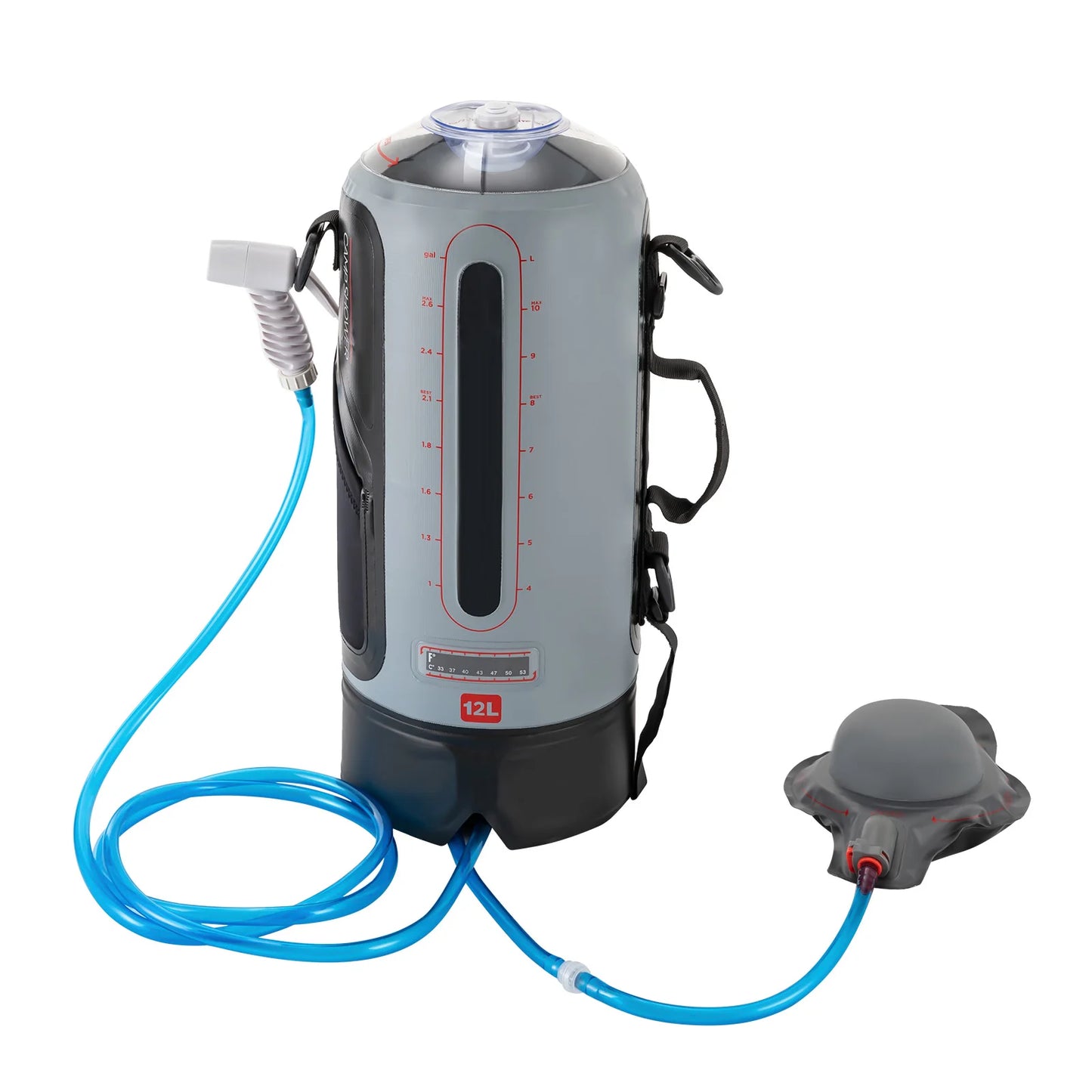 12L Portable Garden Shower with Pump Removable Pressure Camp Shower for Outdoor Travel Hiking and Washing Kits