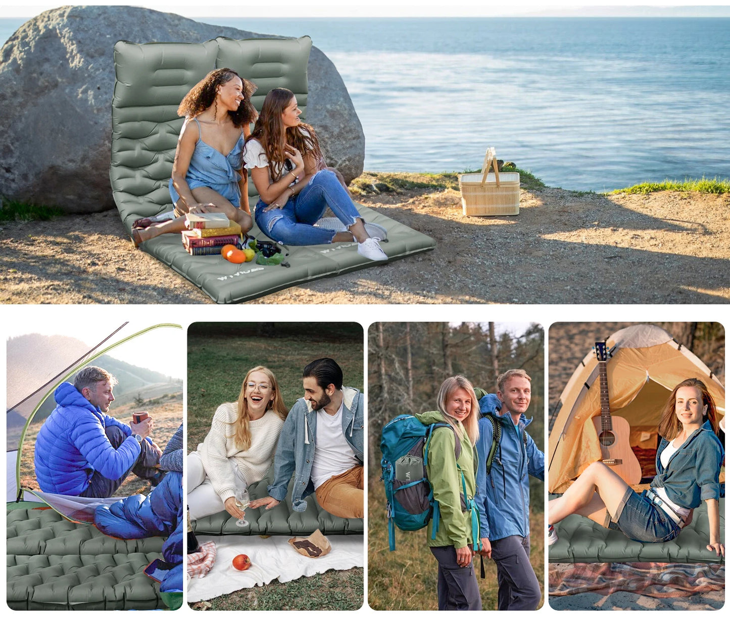 WTVIDAS Oversized Camping Sleeping Pad 4.2 Inch Thick Ultralight Inflatable Mattress with Built In Pump and Pillow for Hiking and Backpacking