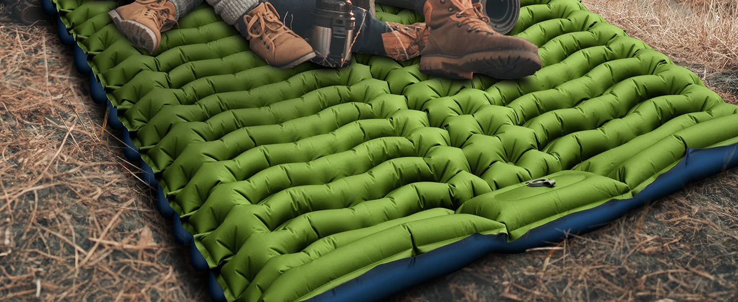 WestTune Double Sleeping Pad 4 Inch Thick for 2 Person with Built-in Pillow and Foot Pump Inflatable Mattress for Backpacking and Hiking