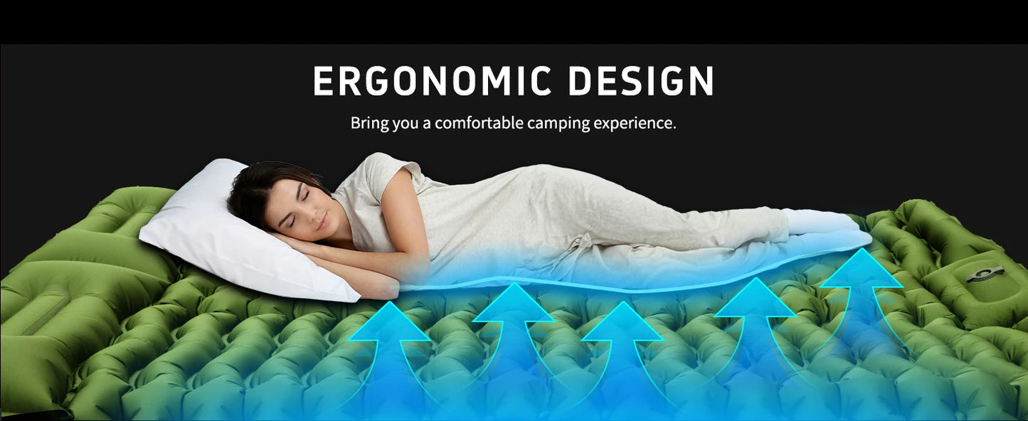 WestTune Double Sleeping Pad 4 Inch Thick for 2 Person with Built-in Pillow and Foot Pump Inflatable Mattress for Backpacking and Hiking