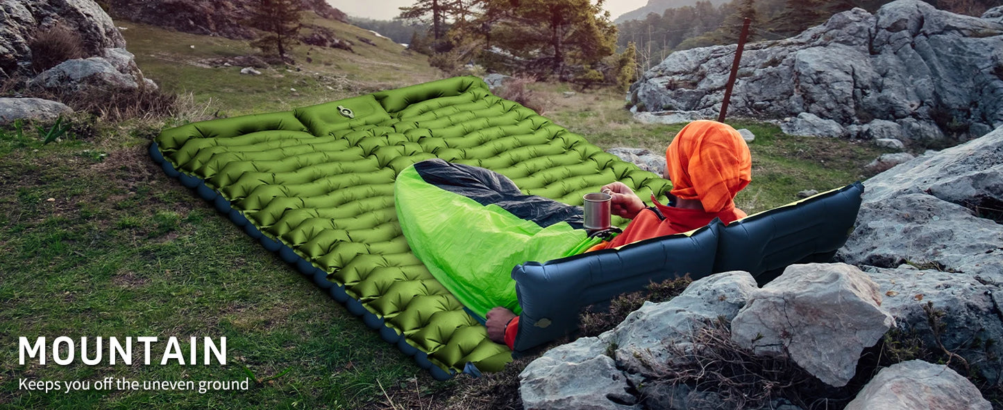 WestTune Double Sleeping Pad 4 Inch Thick for 2 Person with Built-in Pillow and Foot Pump Inflatable Mattress for Backpacking and Hiking