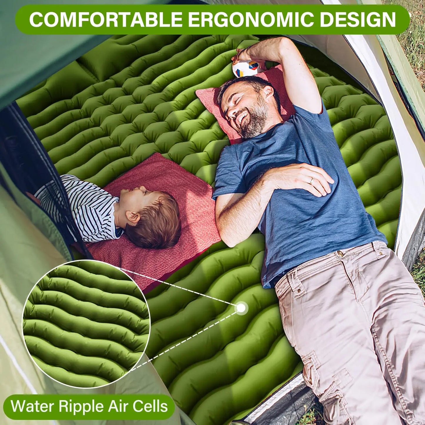 WestTune Double Sleeping Pad 4 Inch Thick for 2 Person with Built-in Pillow and Foot Pump Inflatable Mattress for Backpacking and Hiking