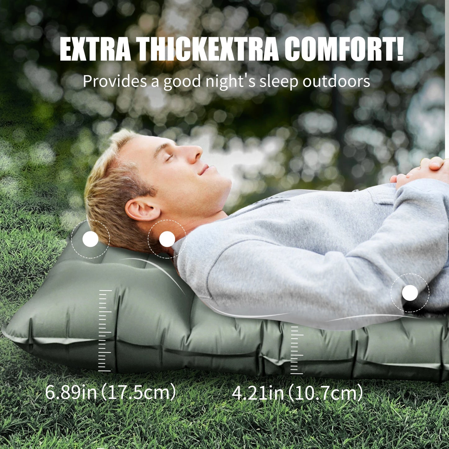 WTVIDAS Oversized Camping Sleeping Pad 4.2 Inch Thick Ultralight Inflatable Mattress with Built In Pump and Pillow for Hiking and Backpacking