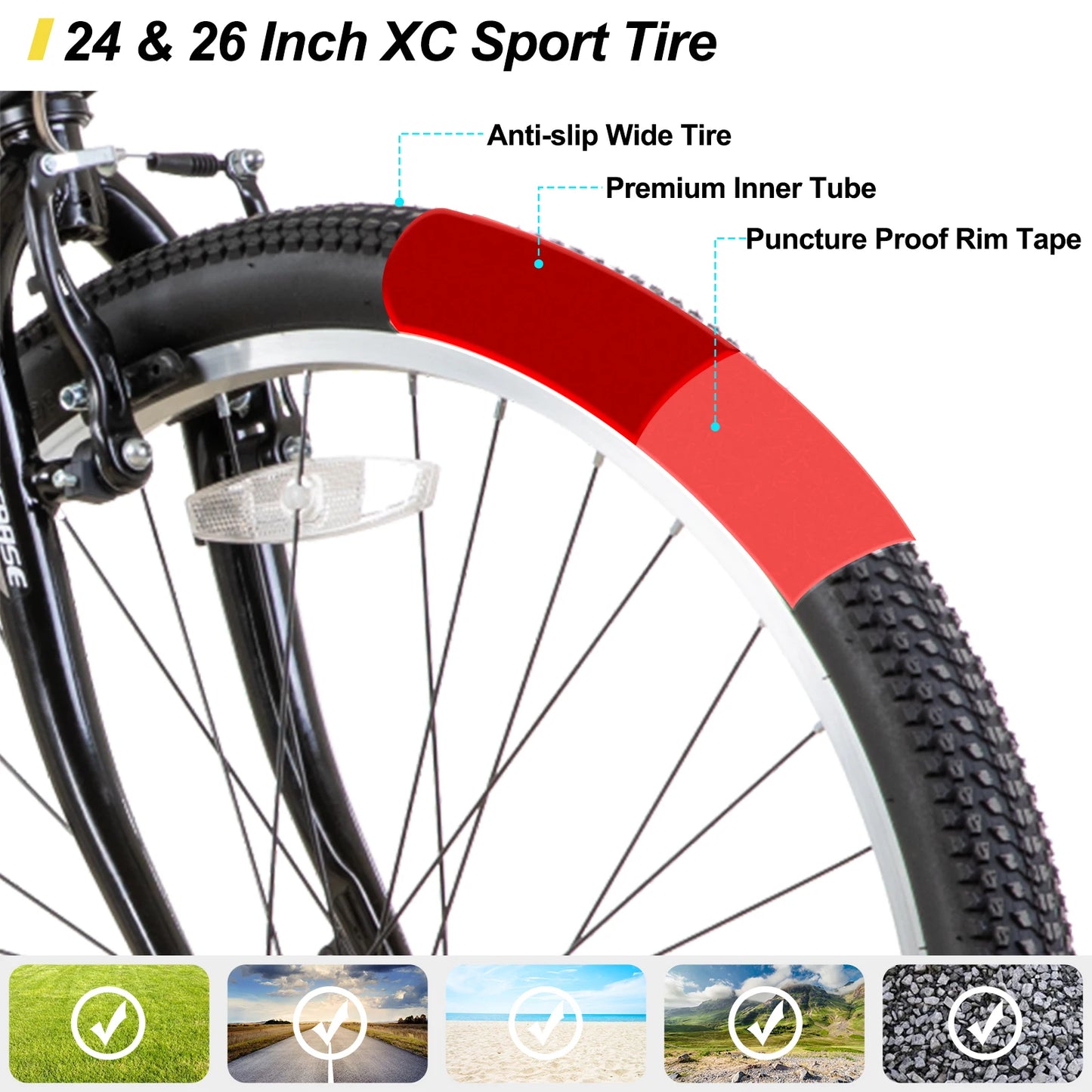 Hiland 24 26 Inch Mountain Bike for Men Women 21 Speeds High Carbon Steel Frame Sport Cycling MTB Bicycle for Adult