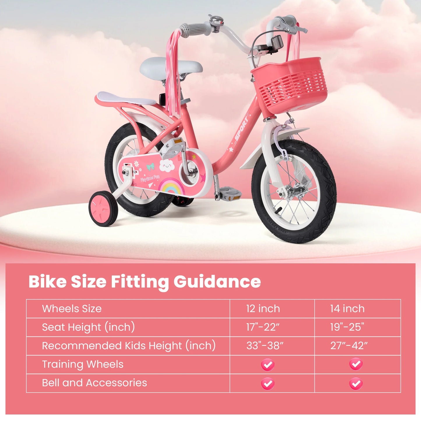 12 Inch Kids Bike for Ages 2 to 5 Years Old Boys and Girls with Training Wheels Steel Frame Children's Bicycle