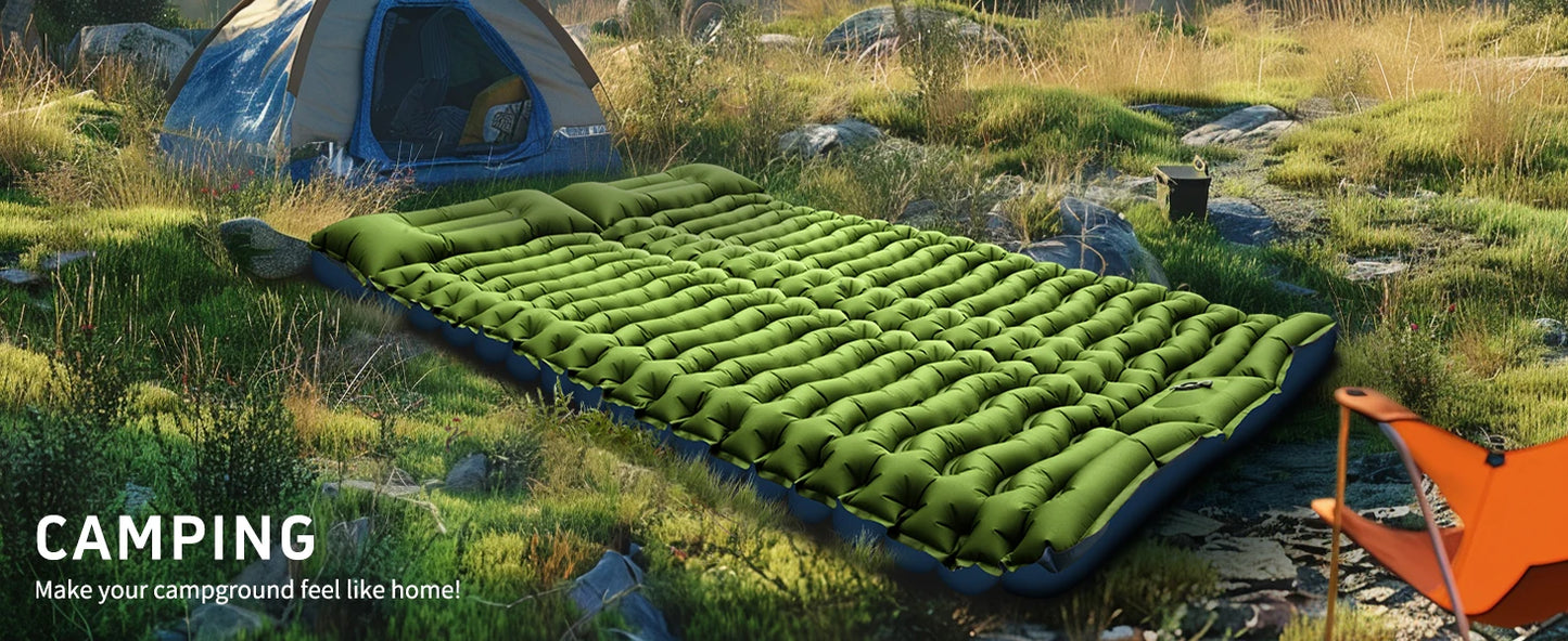 WestTune Double Sleeping Pad 4 Inch Thick for 2 Person with Built-in Pillow and Foot Pump Inflatable Mattress for Backpacking and Hiking