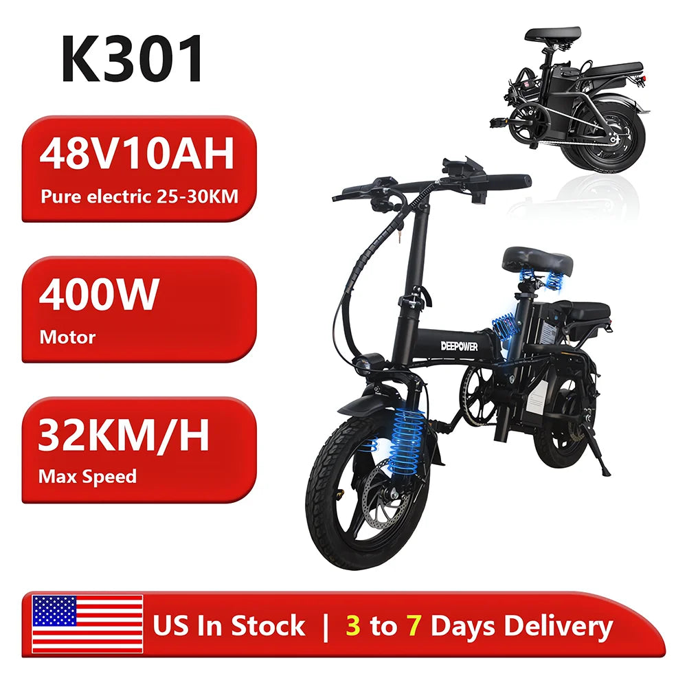 Folding Electric Bike 48V 15AH for Adults 400W Max Speed 32KMH City Bicycle with 14 Inch Tires
