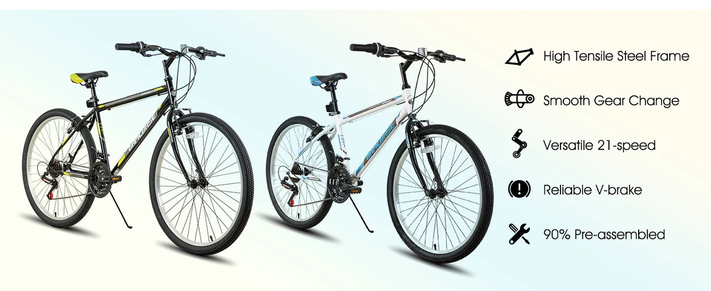 Hiland 24 26 Inch Mountain Bike for Men Women 21 Speeds High Carbon Steel Frame Sport Cycling MTB Bicycle for Adult