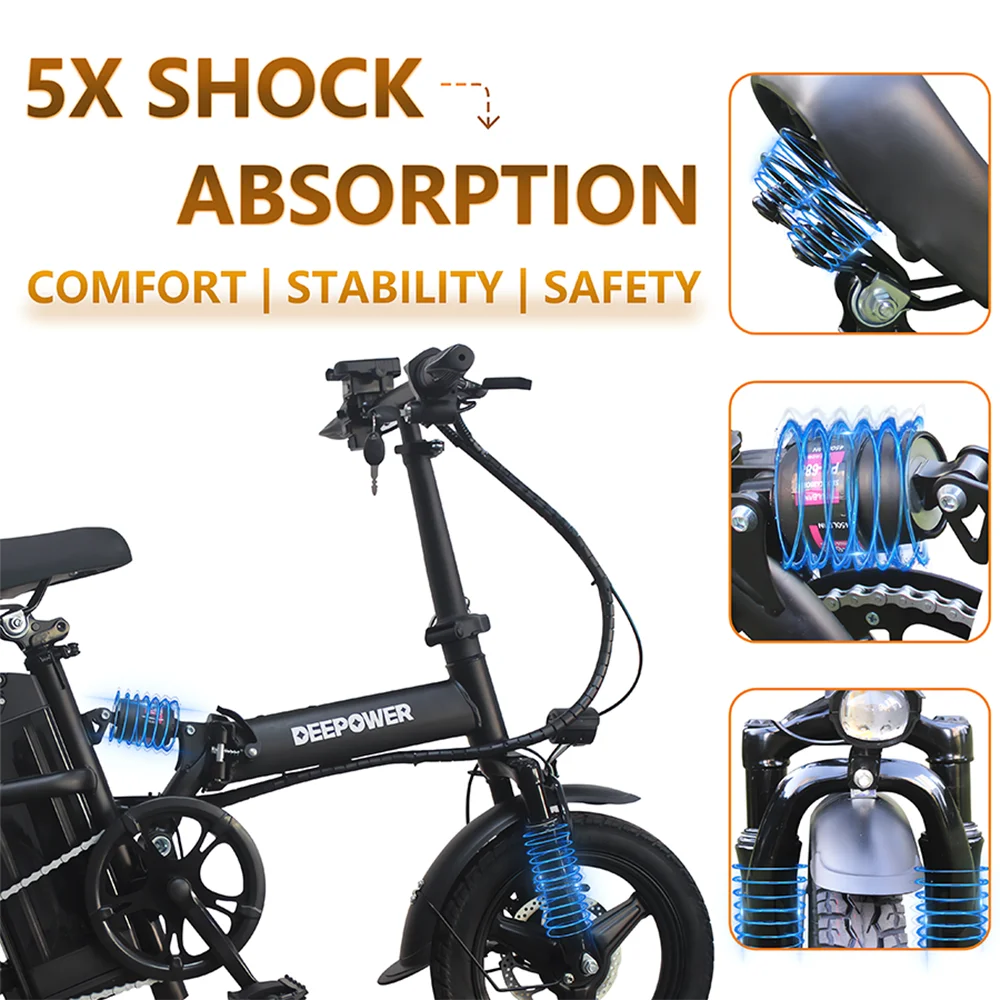 Folding Electric Bike 48V 15AH for Adults 400W Max Speed 32KMH City Bicycle with 14 Inch Tires
