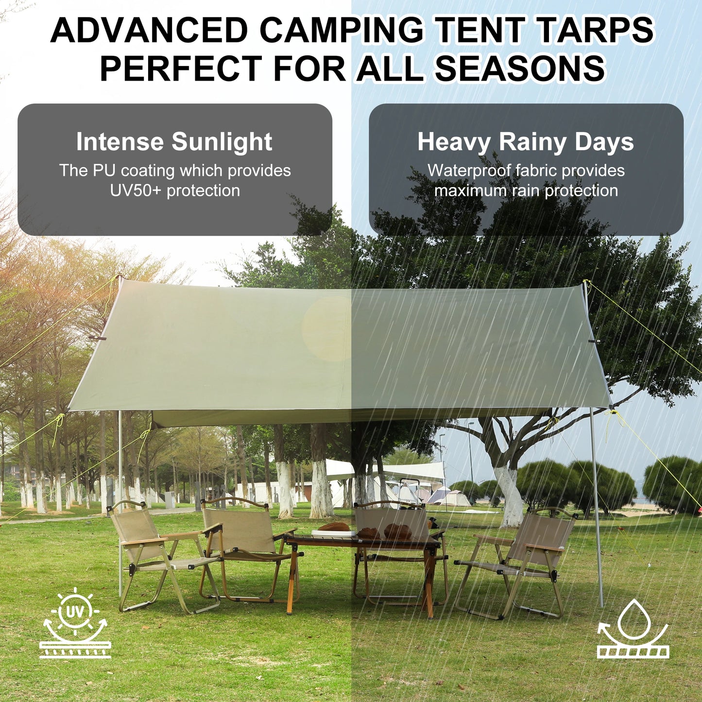 Waterproof Camping Tent Tarp Awning Sun Shelter Outdoor Hammock Tent Tarp 13.1 X 9.2 Feet