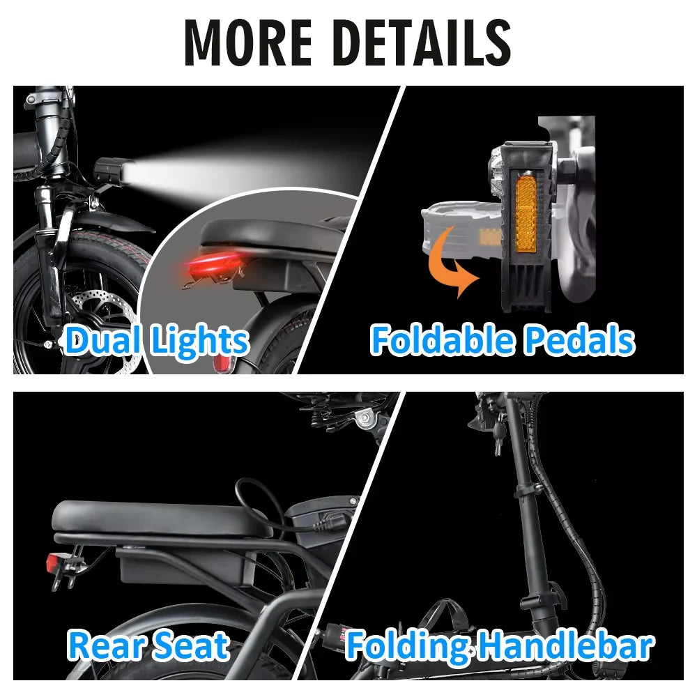 Folding Electric Bike 48V 15AH for Adults 400W Max Speed 32KMH City Bicycle with 14 Inch Tires