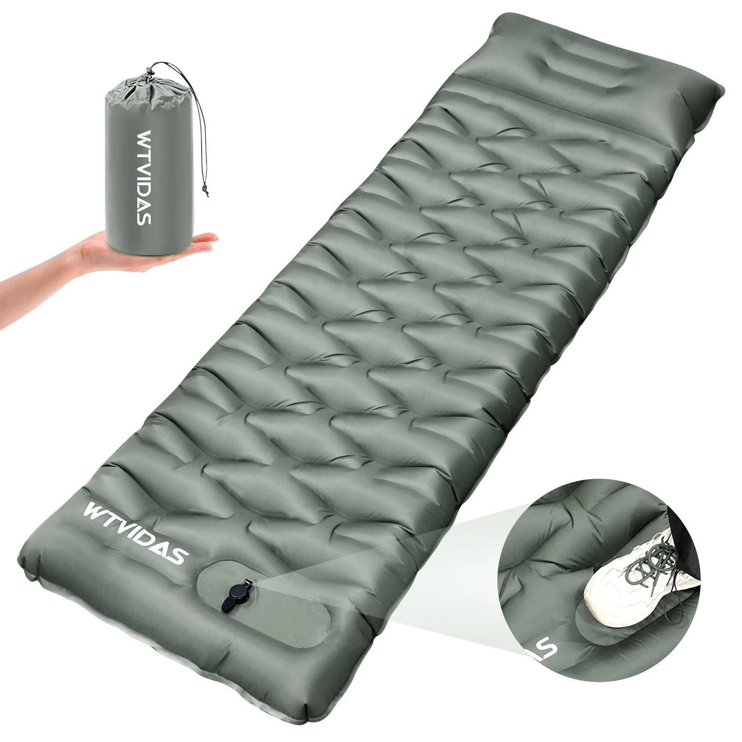 WTVIDAS Oversized Camping Sleeping Pad 4.2 Inch Thick Ultralight Inflatable Mattress with Built In Pump and Pillow for Hiking and Backpacking