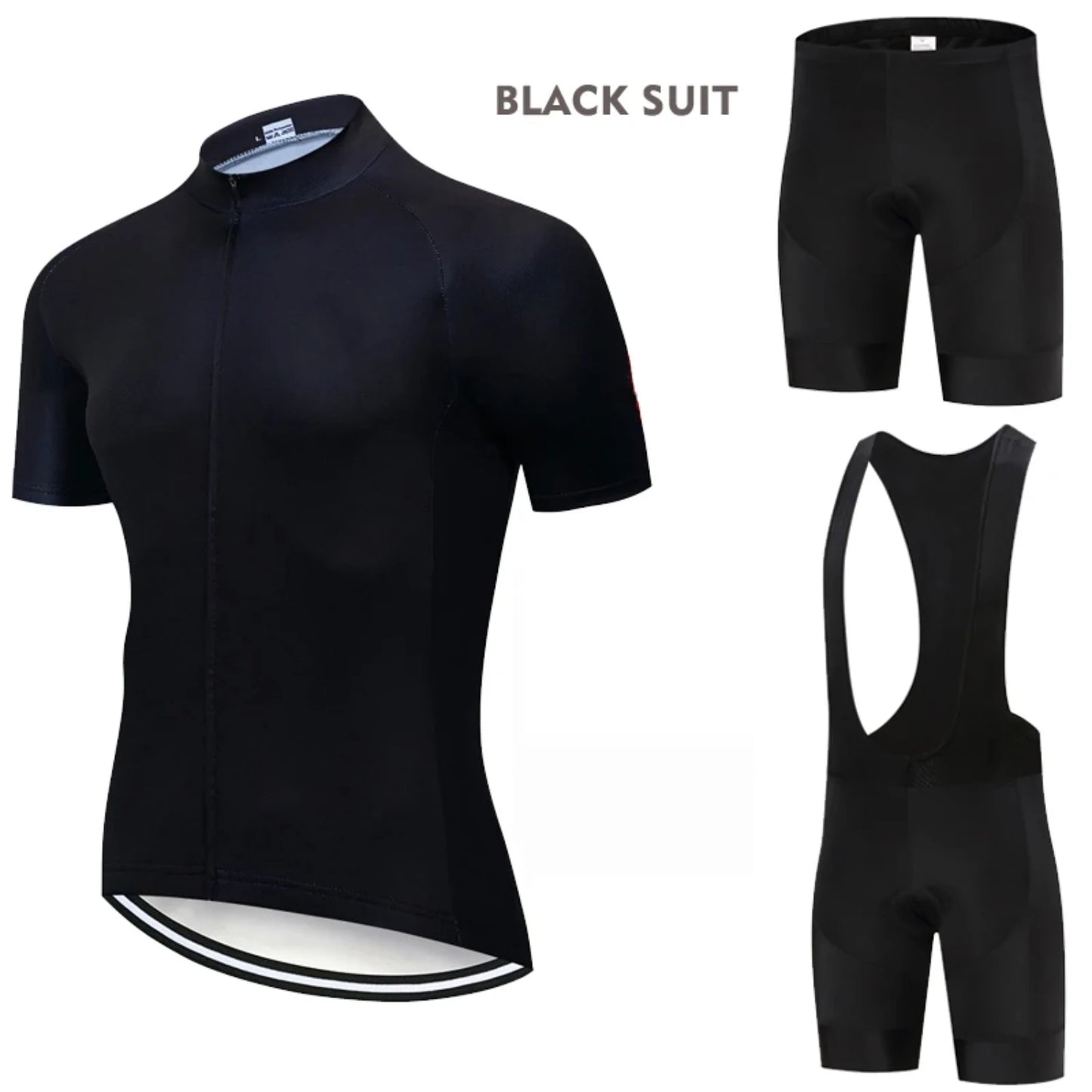 All Black Cycling Jersey Bib Short Set 2024 Men's Mountain Bicycle Clothing Short Sleeve Suit Sports MTB Bike Training Uniform