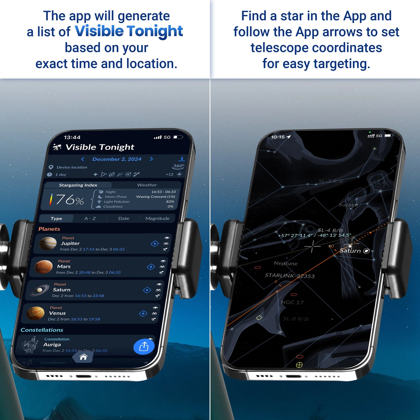 Astronomical Telescope 210x Magnification With Mobile Holder Stargazing App