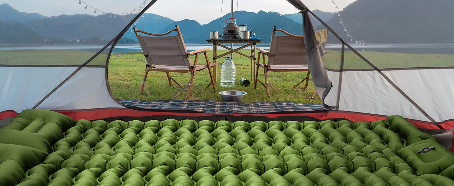 WestTune Double Sleeping Pad 4 Inch Thick for 2 Person with Built-in Pillow and Foot Pump Inflatable Mattress for Backpacking and Hiking
