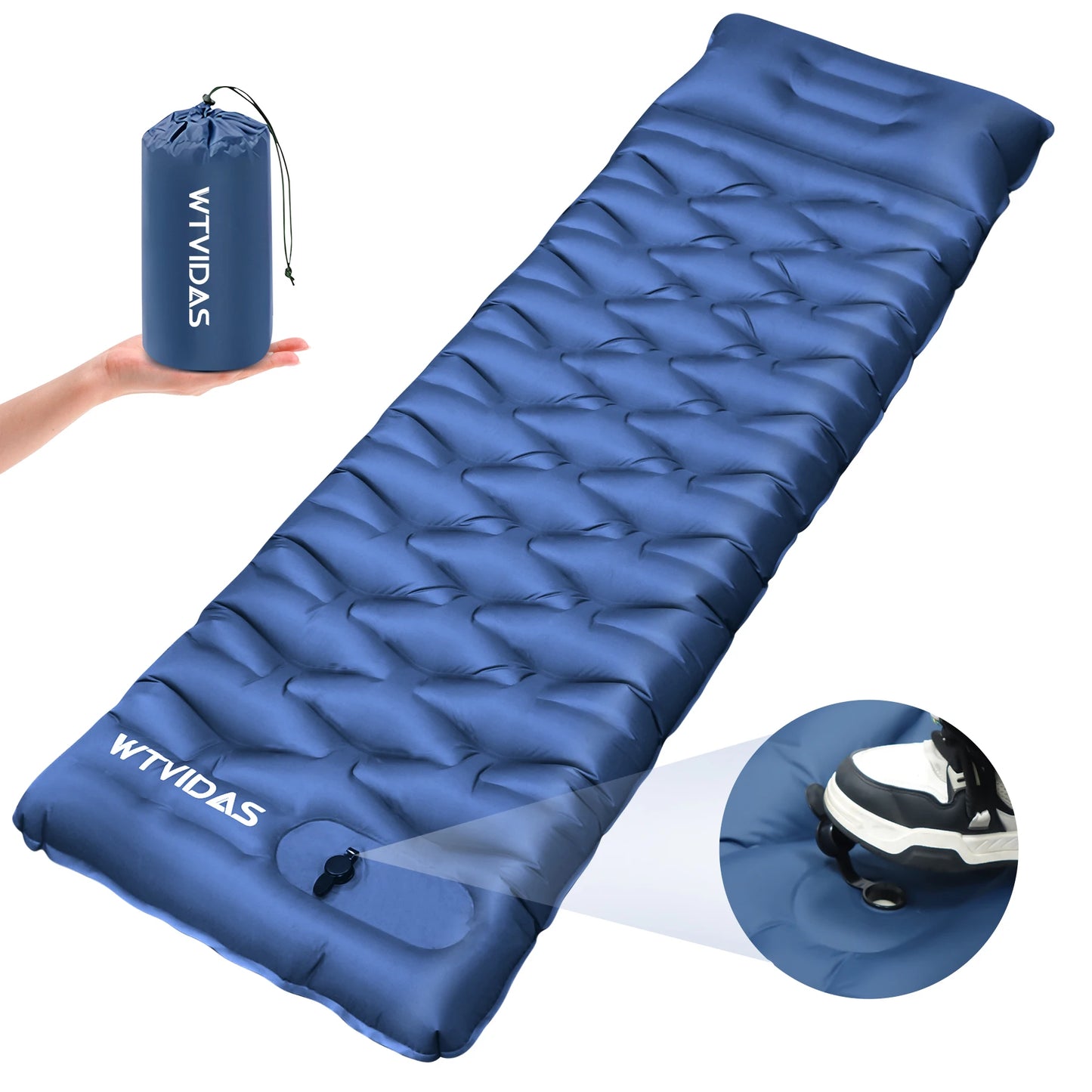WTVIDAS Oversized Camping Sleeping Pad 4.2 Inch Thick Ultralight Inflatable Mattress with Built In Pump and Pillow for Hiking and Backpacking