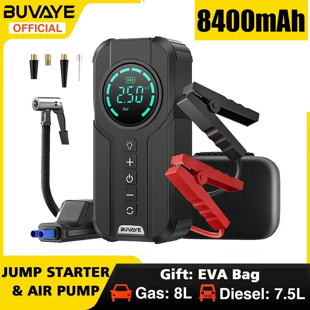 BUVAYE Car Jump Starter Air Pump Function Tire Inflator