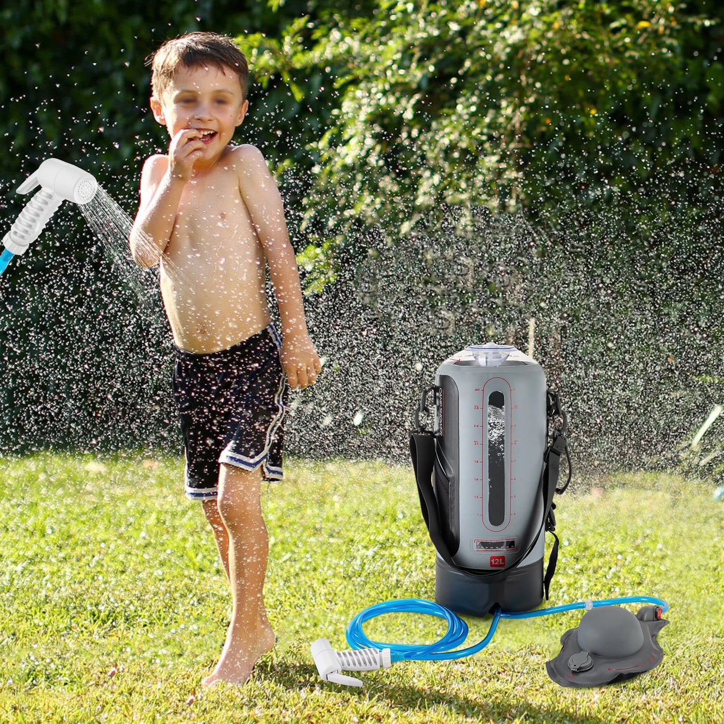 12L Portable Garden Shower with Pump Removable Pressure Camp Shower for Outdoor Travel Hiking and Washing Kits