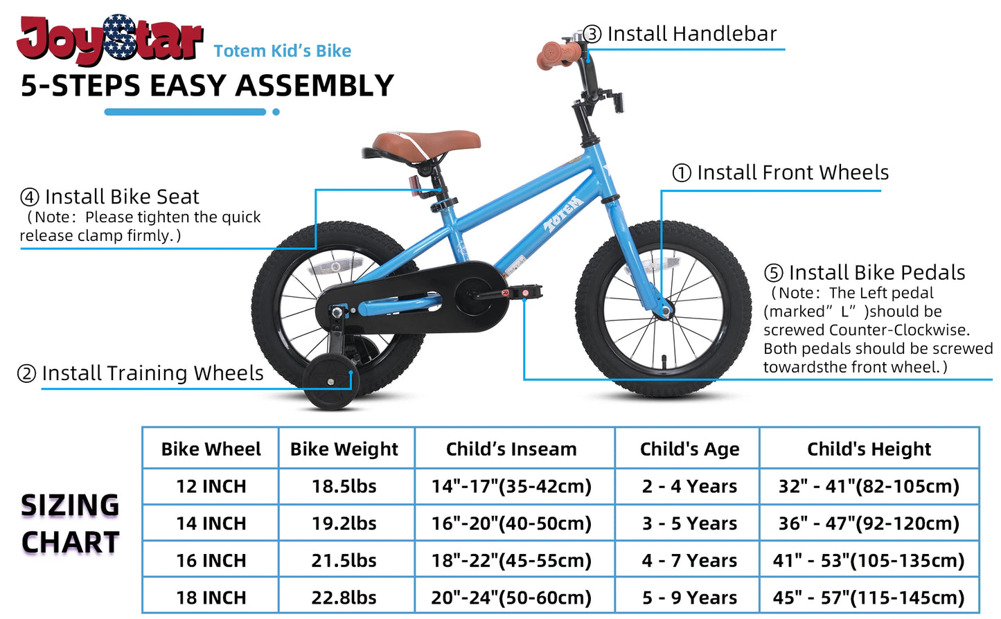 JOYSTAR Kids Bike for Boys and Girls Ages 2 to 9 Years Old 12 14 16 18 Inch BMX Style Bicycles with Training Wheels
