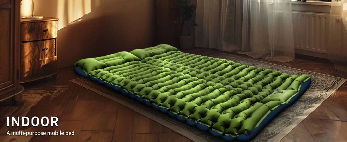 WestTune Double Sleeping Pad 4 Inch Thick for 2 Person with Built-in Pillow and Foot Pump Inflatable Mattress for Backpacking and Hiking