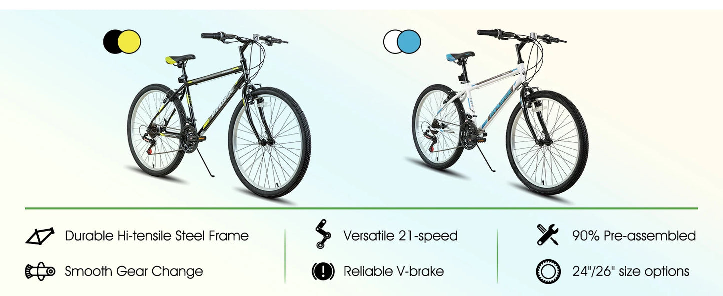 Hiland 24 26 Inch Mountain Bike for Men Women 21 Speeds High Carbon Steel Frame Sport Cycling MTB Bicycle for Adult