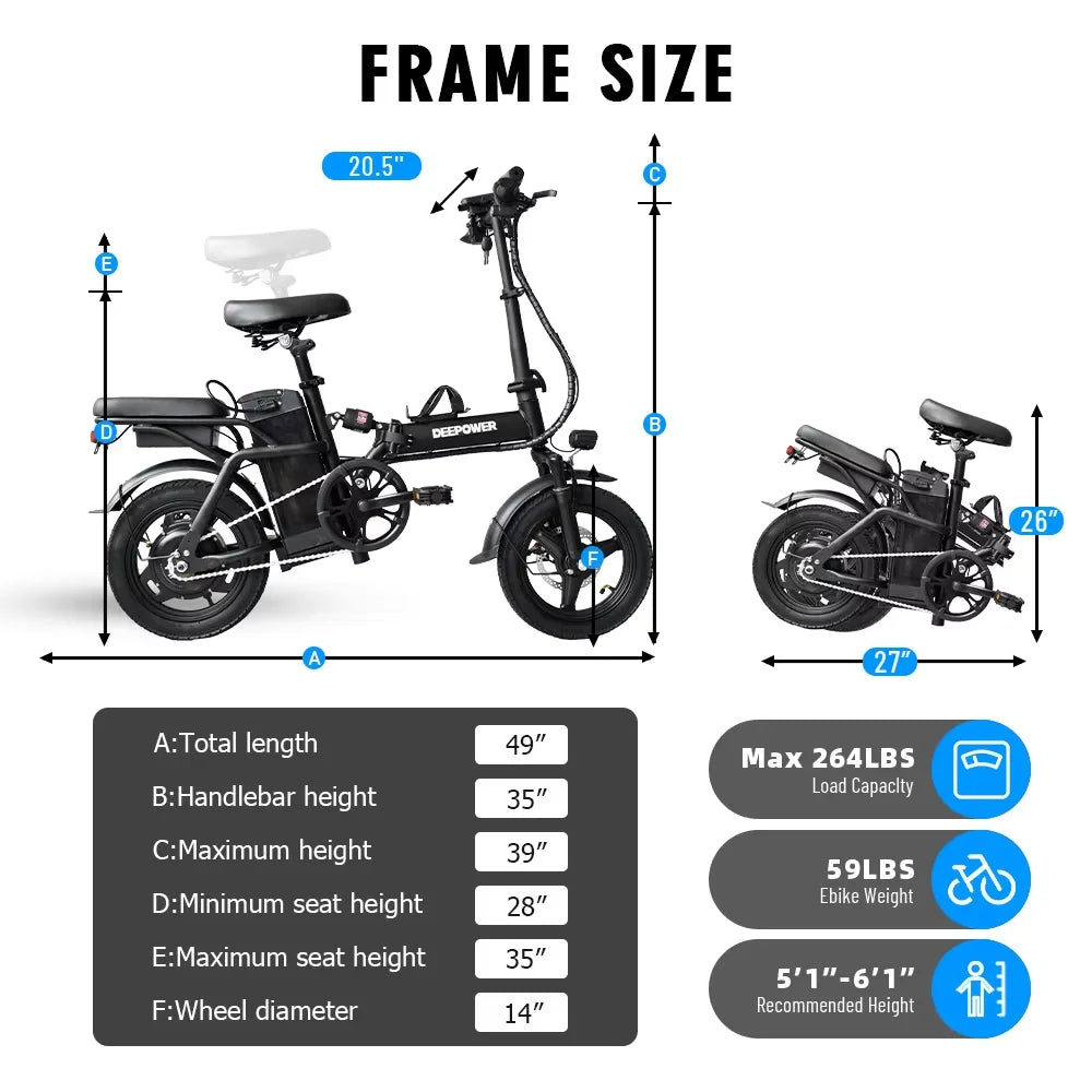 Folding Electric Bike 48V 15AH for Adults 400W Max Speed 32KMH City Bicycle with 14 Inch Tires