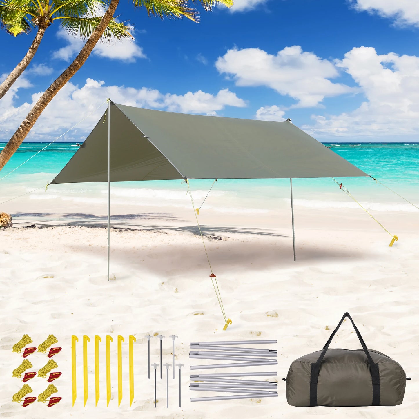 Waterproof Camping Tent Tarp Awning Sun Shelter Outdoor Hammock Tent Tarp 13.1 X 9.2 Feet