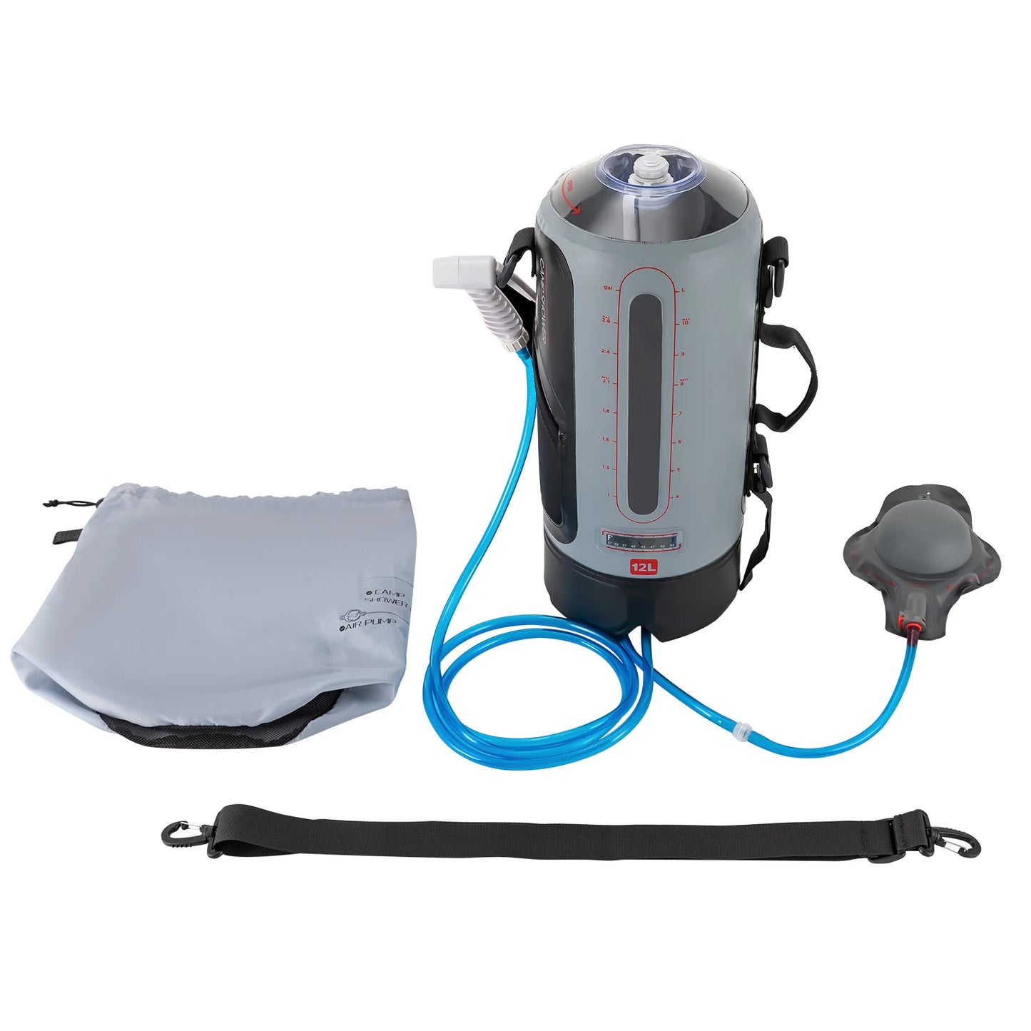 12L Portable Garden Shower with Pump Removable Pressure Camp Shower for Outdoor Travel Hiking and Washing Kits