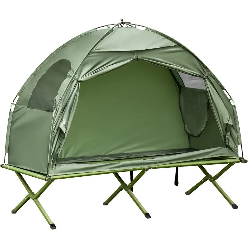 Outsunny Single Person Camping Tent Cot Folding Cot Combo Off Ground Tent Covered Outdoor Bed with Carry Bag for Hiking