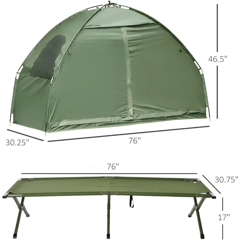 Outsunny Single Person Camping Tent Cot Folding Cot Combo Off Ground Tent Covered Outdoor Bed with Carry Bag for Hiking