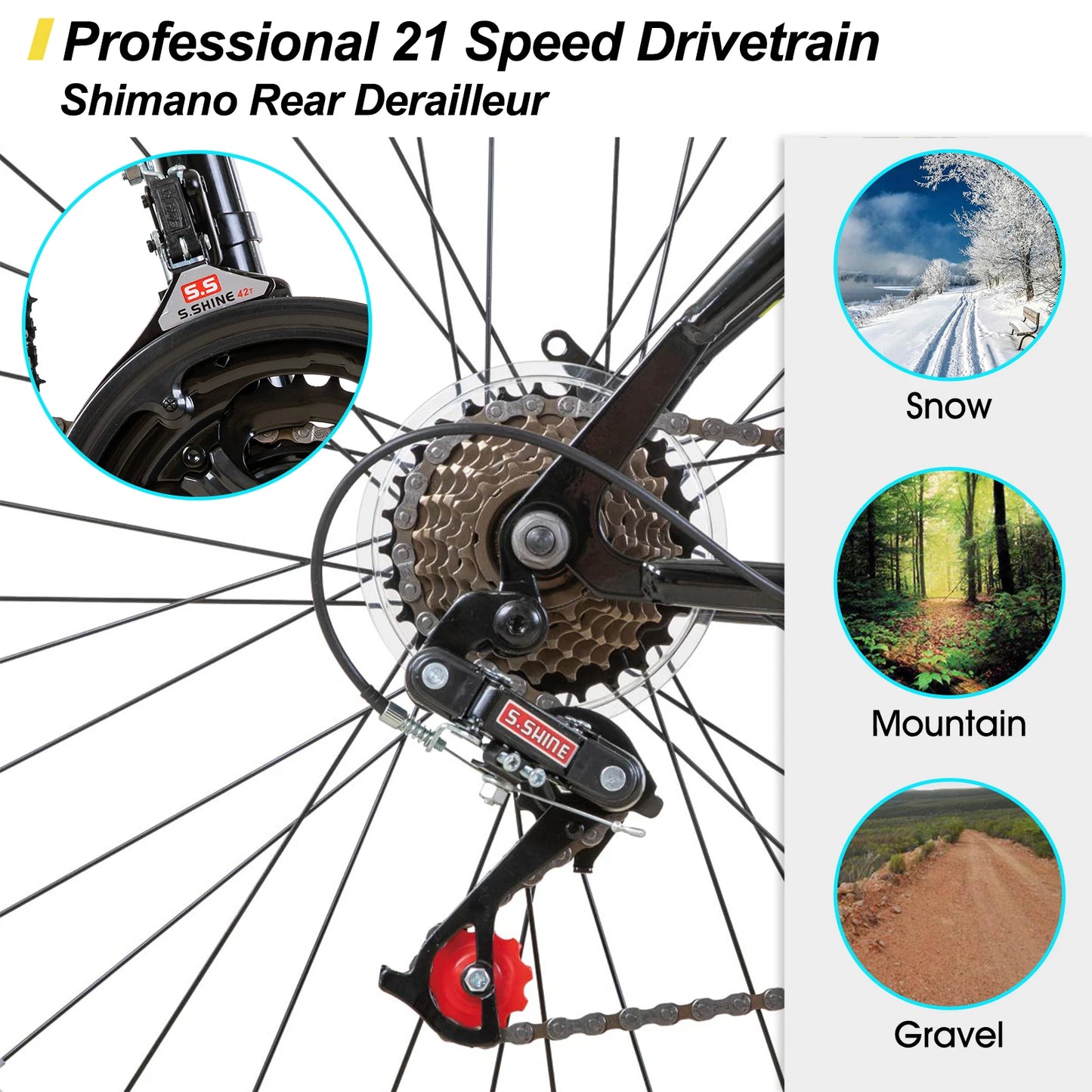 Hiland 24 26 Inch Mountain Bike for Men Women 21 Speeds High Carbon Steel Frame Sport Cycling MTB Bicycle for Adult