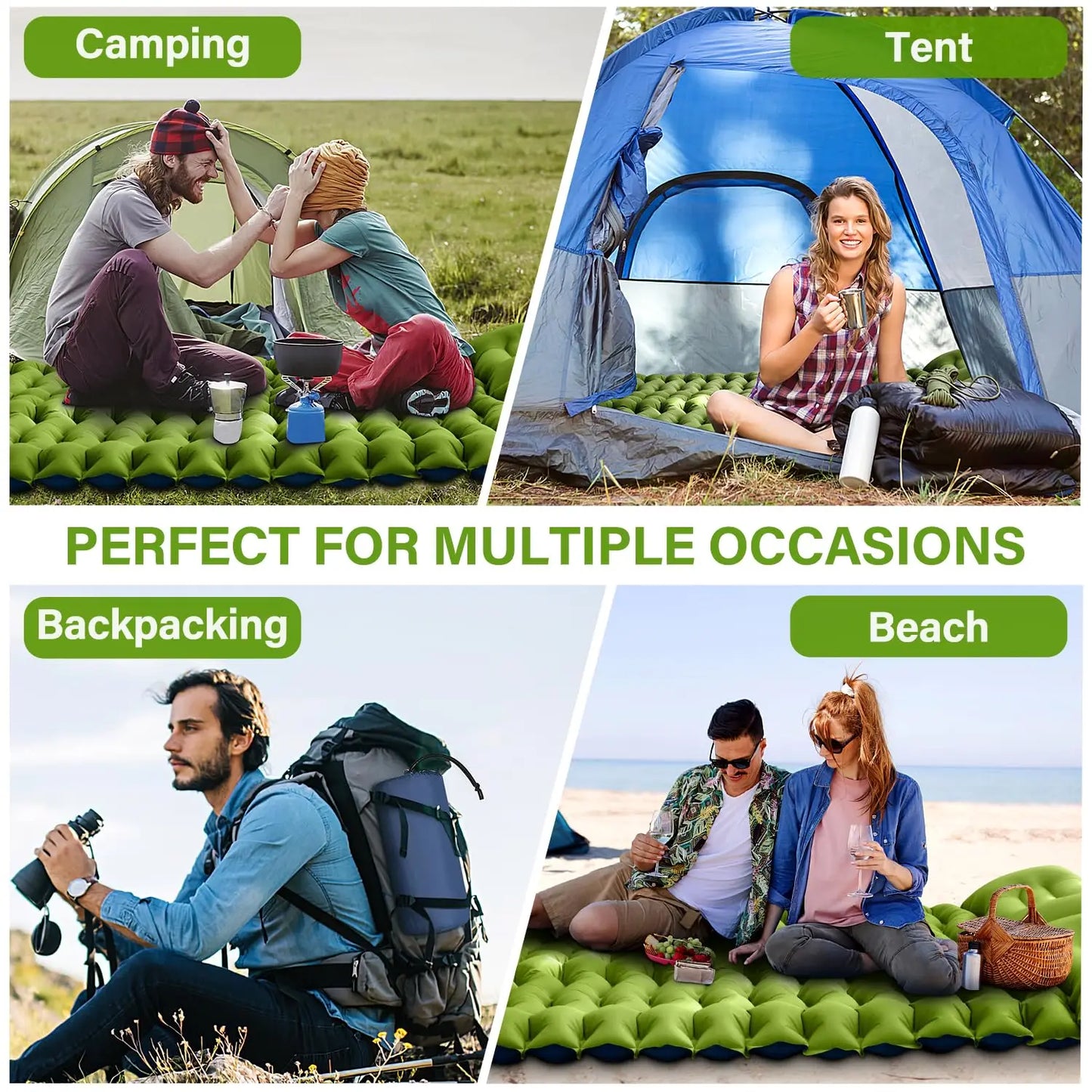 WestTune Double Sleeping Pad 4 Inch Thick for 2 Person with Built-in Pillow and Foot Pump Inflatable Mattress for Backpacking and Hiking