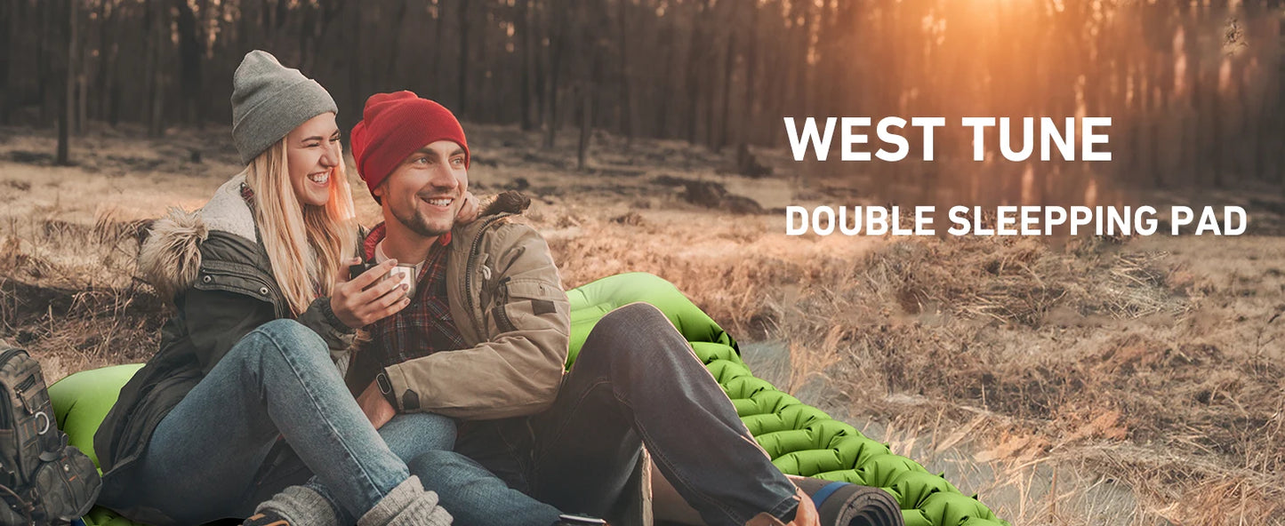 WestTune Double Sleeping Pad 4 Inch Thick for 2 Person with Built-in Pillow and Foot Pump Inflatable Mattress for Backpacking and Hiking