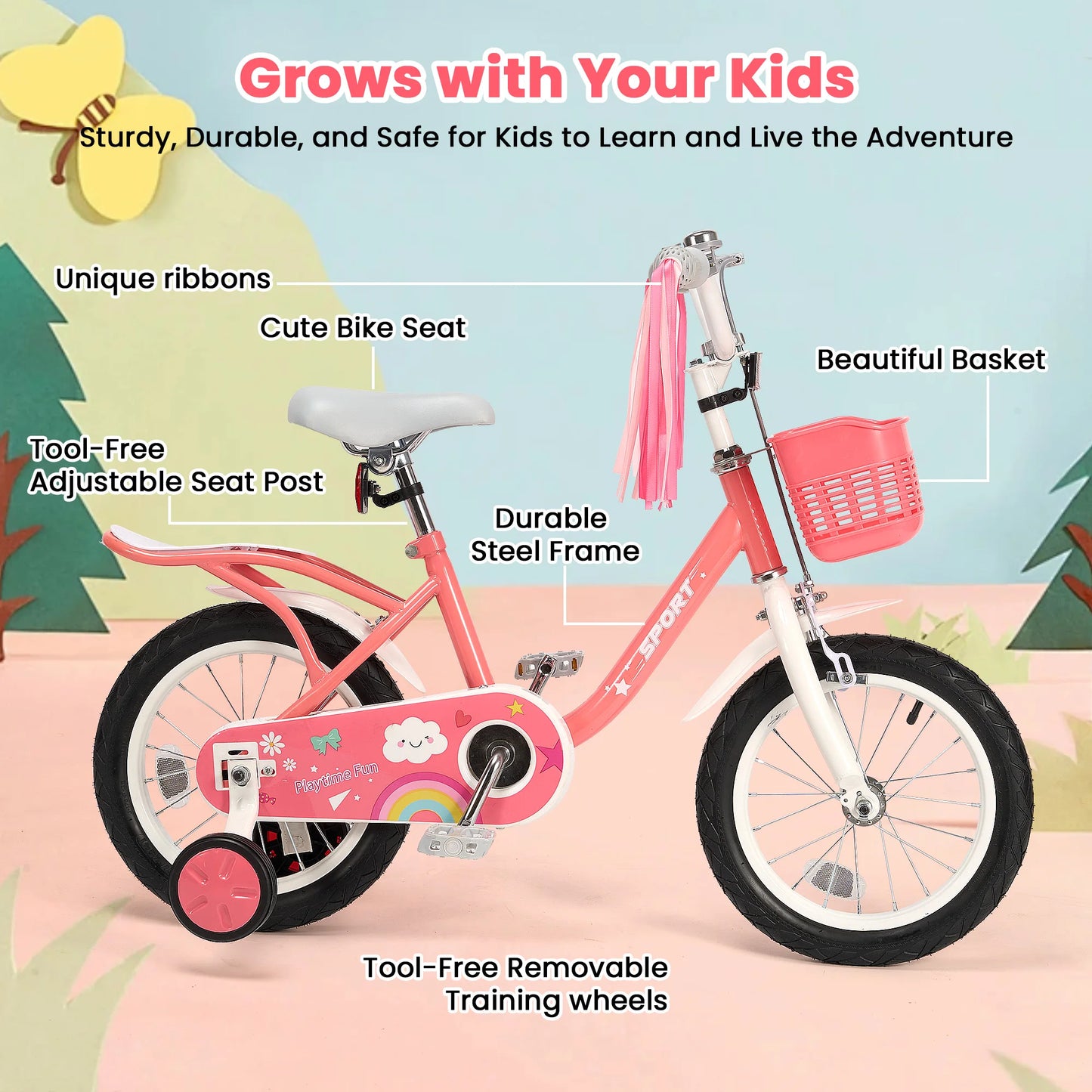 12 Inch Kids Bike for Ages 2 to 5 Years Old Boys and Girls with Training Wheels Steel Frame Children's Bicycle