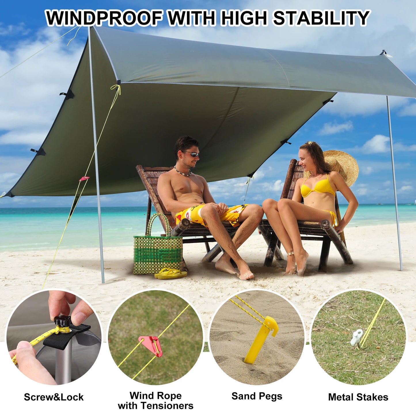 Waterproof Camping Tent Tarp Awning Sun Shelter Outdoor Hammock Tent Tarp 13.1 X 9.2 Feet