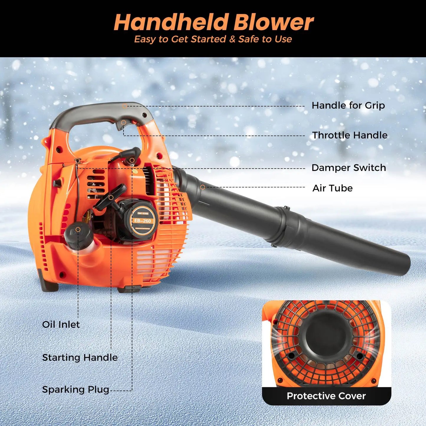 Gas Leaf Blower 25.4cc 2 Stroke Commercial Handheld Tool