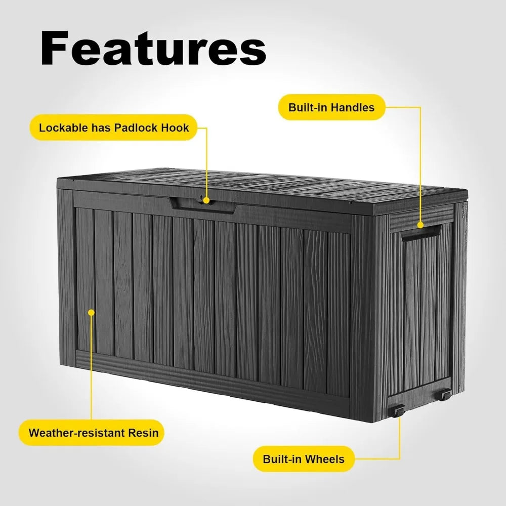 Lockable Waterproof Resin Deck Box With Wheels For Outdoor Storage