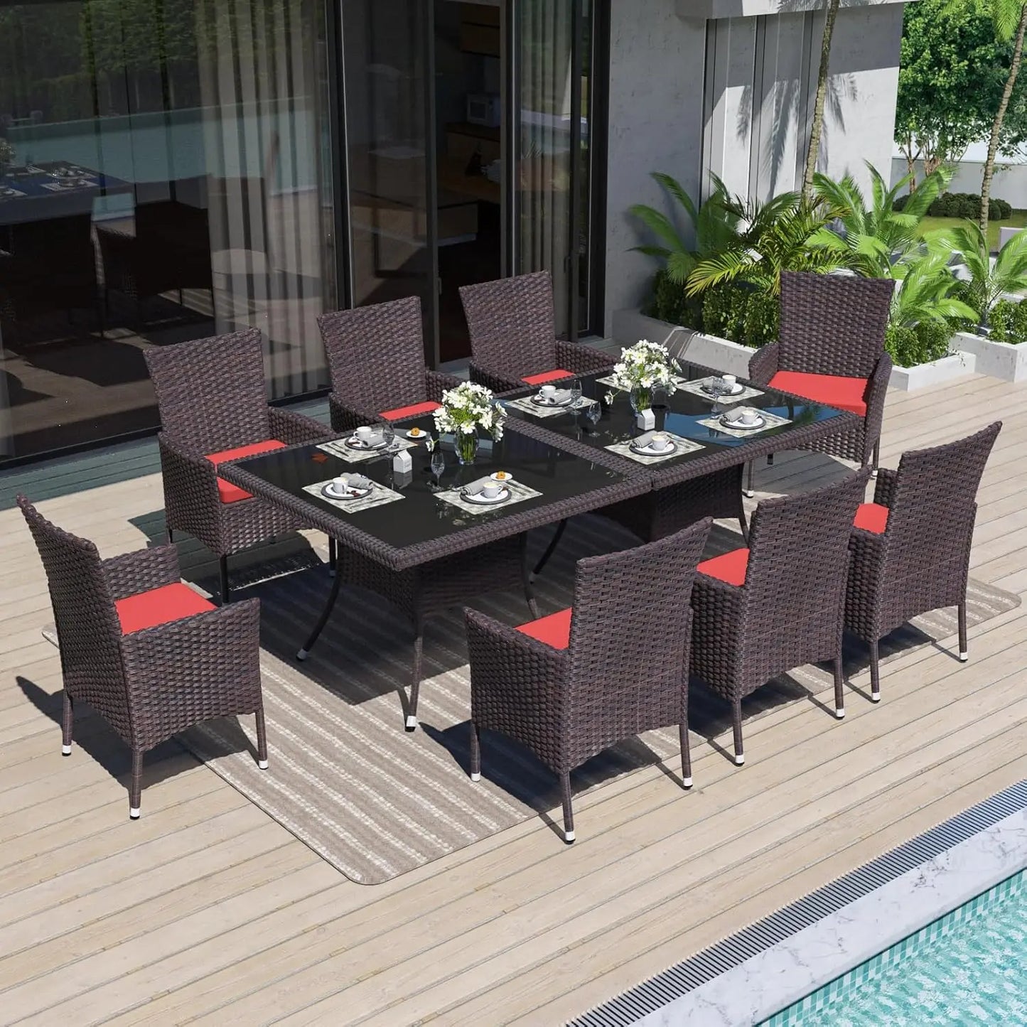 10-Piece All-Weather Wicker Patio Dining Set With Tempered Glass
