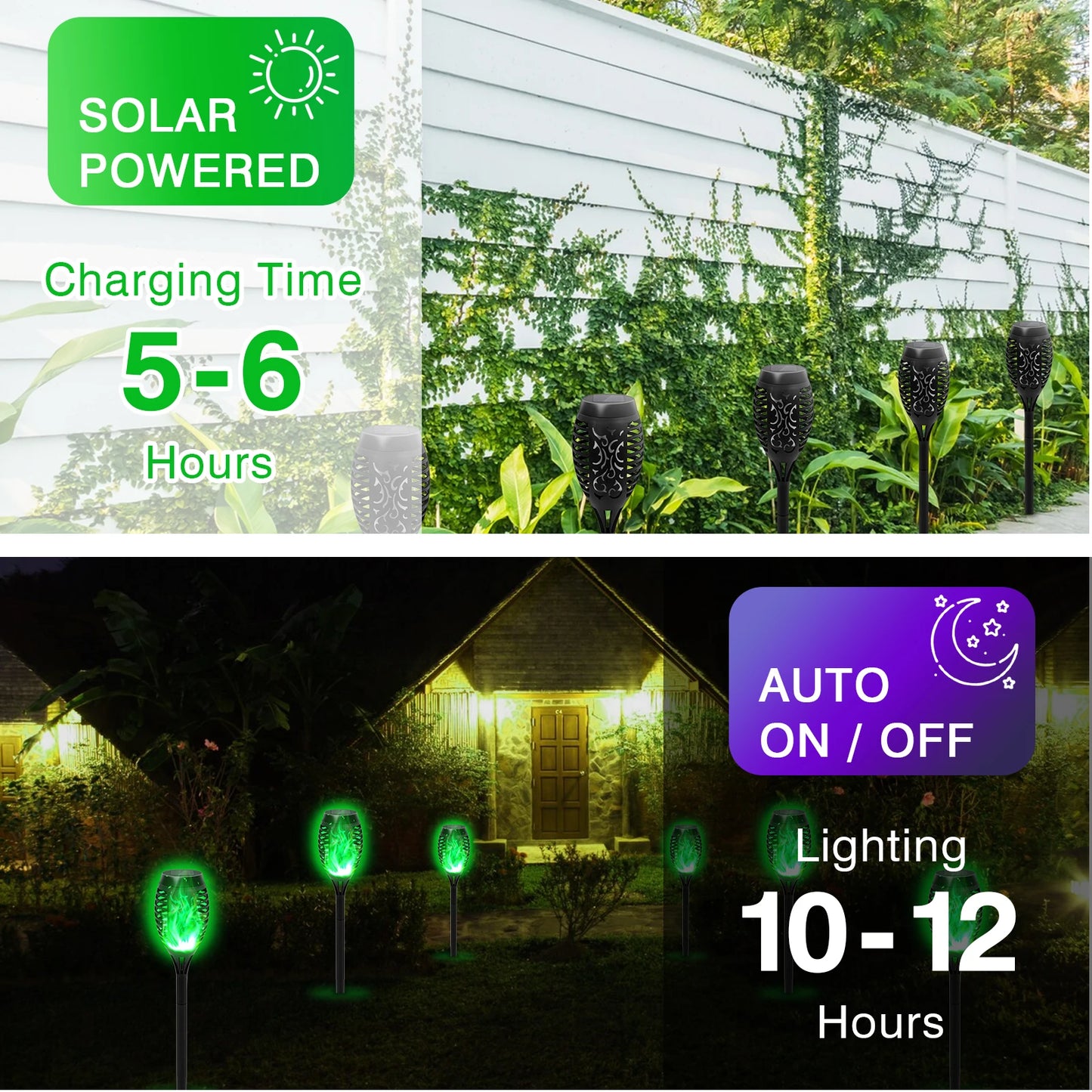 Solar Flame Torch Lights LED Outdoor Lawn Path Decor