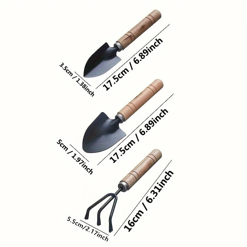 3-Piece Garden Tool Set Rake Shovel for Plants and Soil