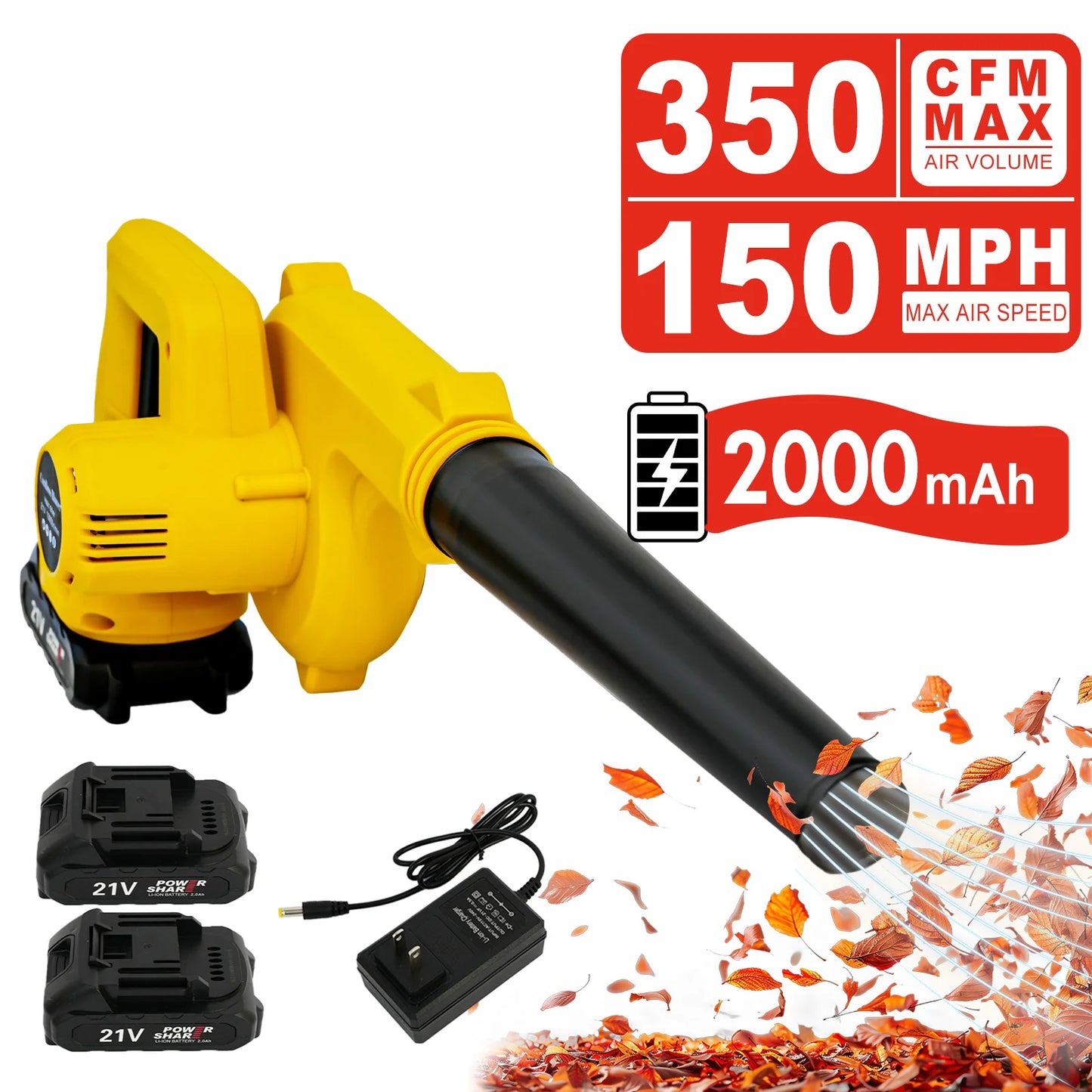 21V Cordless Leaf Blower 2in1 Portable Debris Cleanup