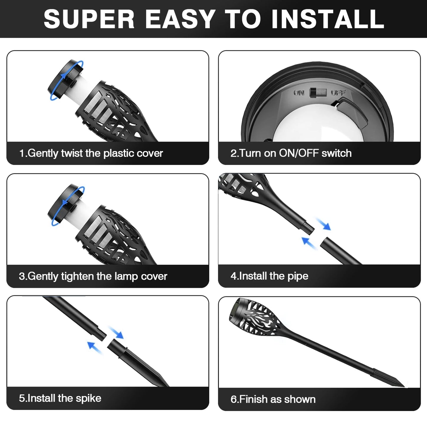 Solar Flame Torch Lights LED Outdoor Lawn Path Decor