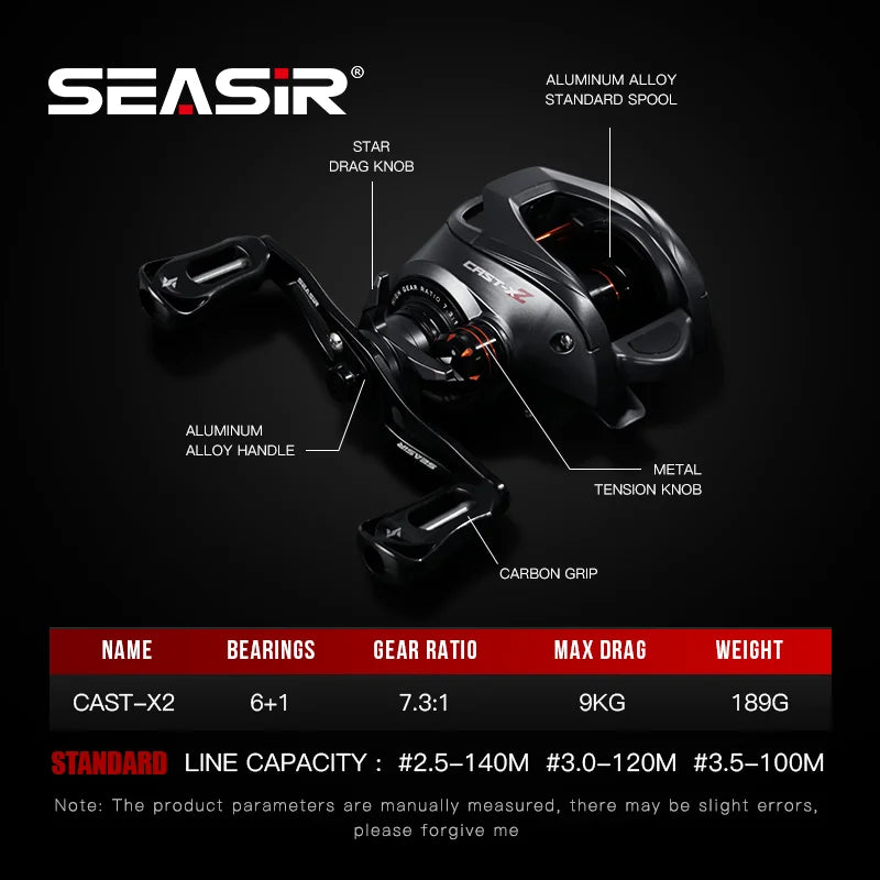 SeaSir Cast X2 Baitcasting Reel 7.3 to 1 Gear Ratio