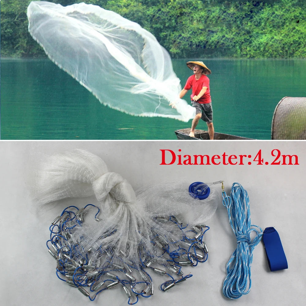 14ft Hand Cast Fishing Net Add Diffuser Bait Dense Mesh