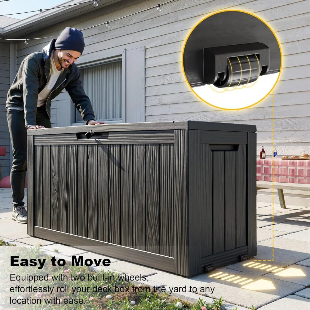 Lockable Waterproof Resin Deck Box With Wheels For Outdoor Storage