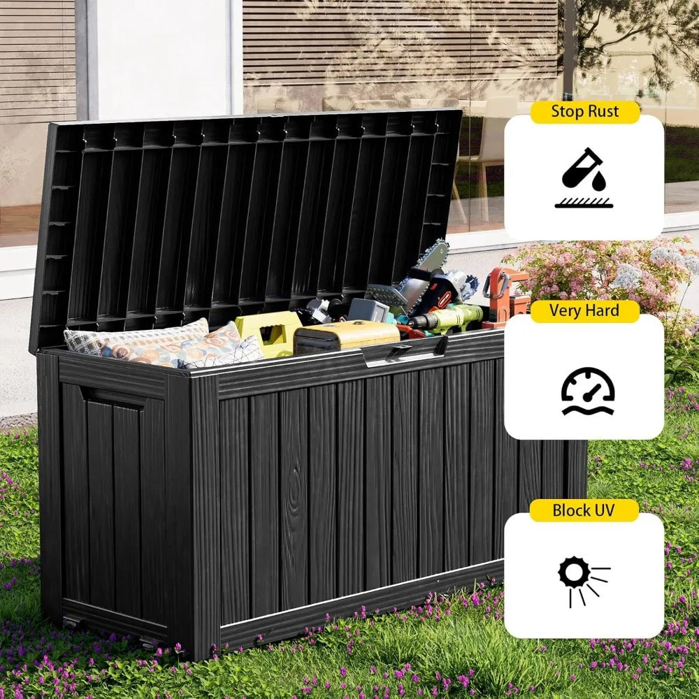 Lockable Waterproof Resin Deck Box With Wheels For Outdoor Storage